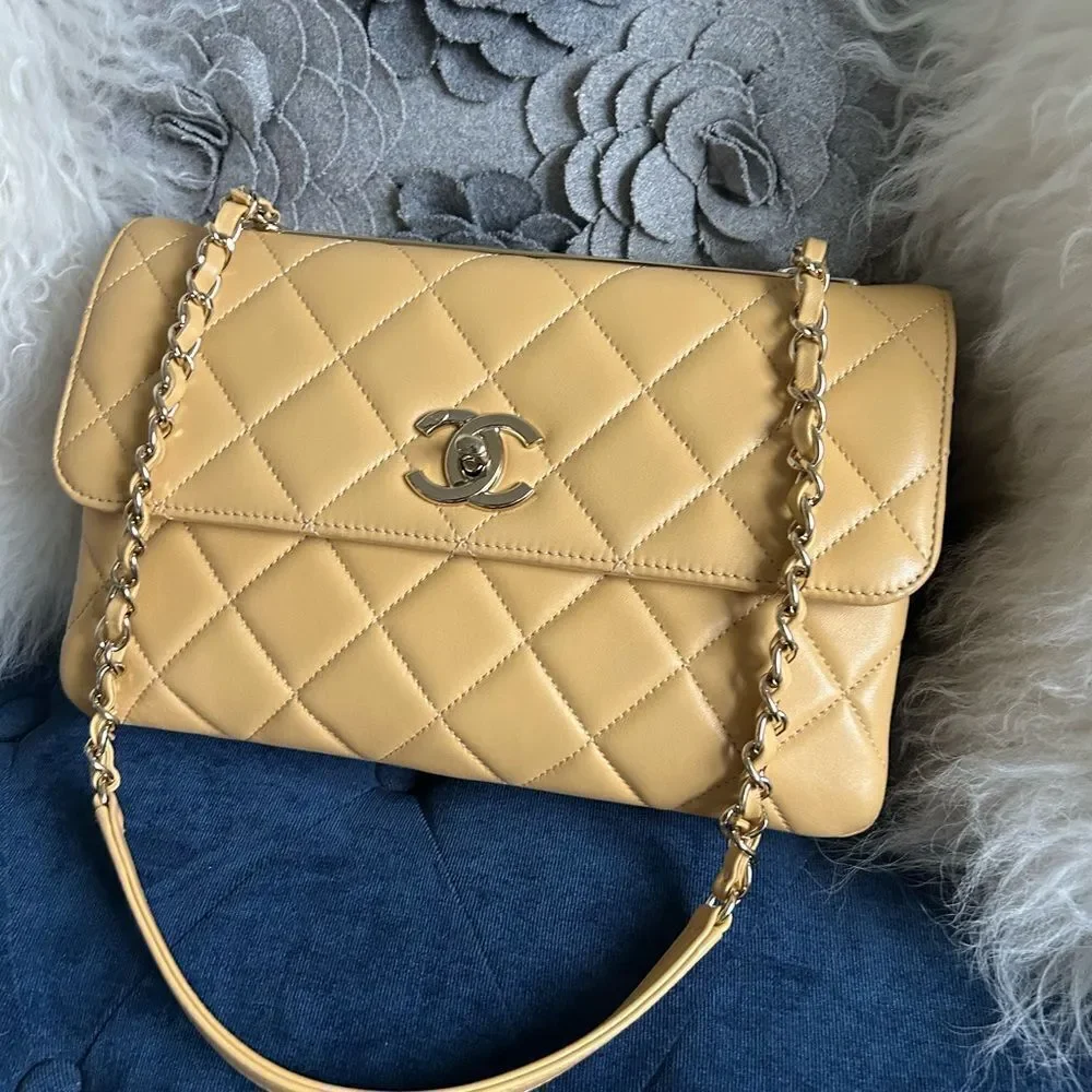 CHANEL Lambskin Quilted Medium Trendy Flap Light Yellow dustbag box